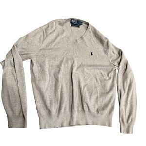 Polo Ralph Lauren Sweater Mens Large Heather Gray Pima Cotton V Neck Pullover